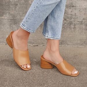 Lulu’s Riyan Cognac Nappa Leather High Heel Slide Sandals